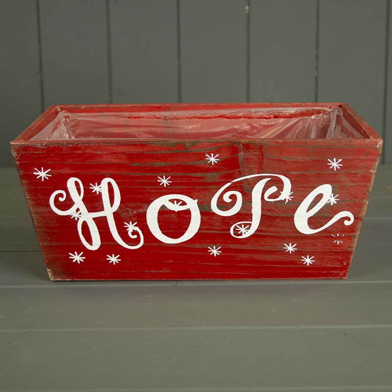 Red Wooden Plastic Lined Trough with the Word Hope detail page